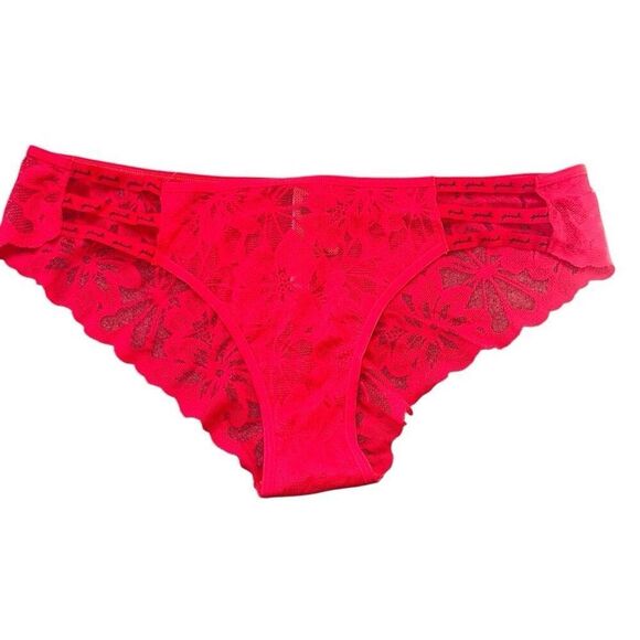 Victoria’s Secret Pink 2021 Sz L NWT Cheekster red floral lace delicate seam on - Picture 1 of 7